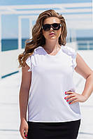 Модная женская элегантная лёгкая блуза свободного кроя на лето,прямая,с рюшами 50-52,54-56 Цвета 3 Белый