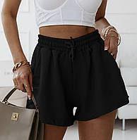 Модные стильные женские спортивные шорты-юбка на высокой талии на резинке Двухнить 42-46 Цвет 4 Чёрный