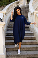 Стильное модное женское платье, в стиле БОХО, с карманами Двухнитка 50-52,54-56,58-60,62-64 Цвет4 Тёмно синий