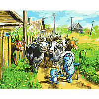 Картина по номерам Strateg ПРЕМИУМ Веселые пастушки с лаком размером 40х50 см SY6360