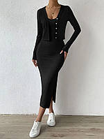Стильное модное женское облегающее платье с кофточкой Рубчик 42-44,46-48 Цвета 2 Чёрный
