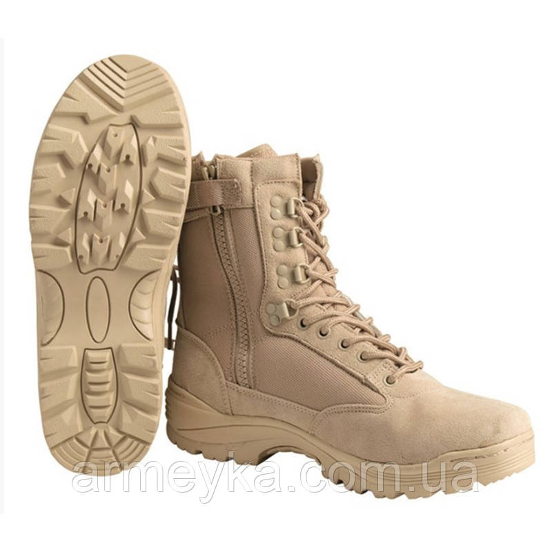 Берці, Тактичні черевики на змійці з утеплювачем Thinsulate., пісок, замш + кордура, Mil-Tec Німеччина