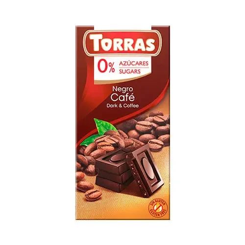 Чорний шоколад з кавою (без цукру та без глютену) Torras Dark with coffee 75 г