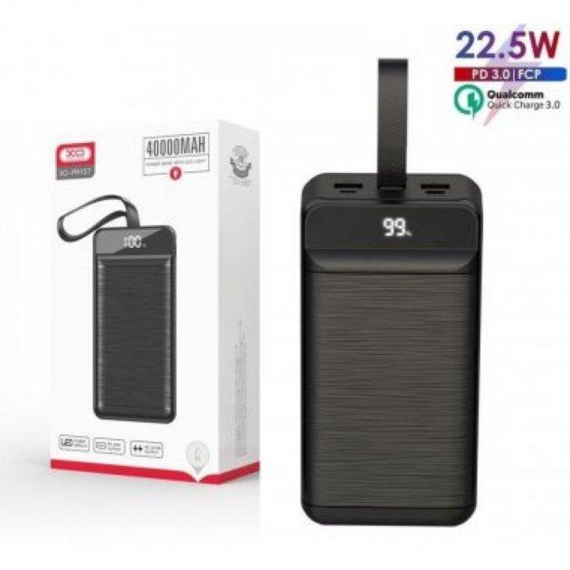Портативний акумулятор зі світильником Повербанк Power Bank XO PR156 QC22.5W PD20W 30000 mAh, Black