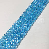 Бусина хрустальная, 6 мм, голубые с переливом прозрачные, нить