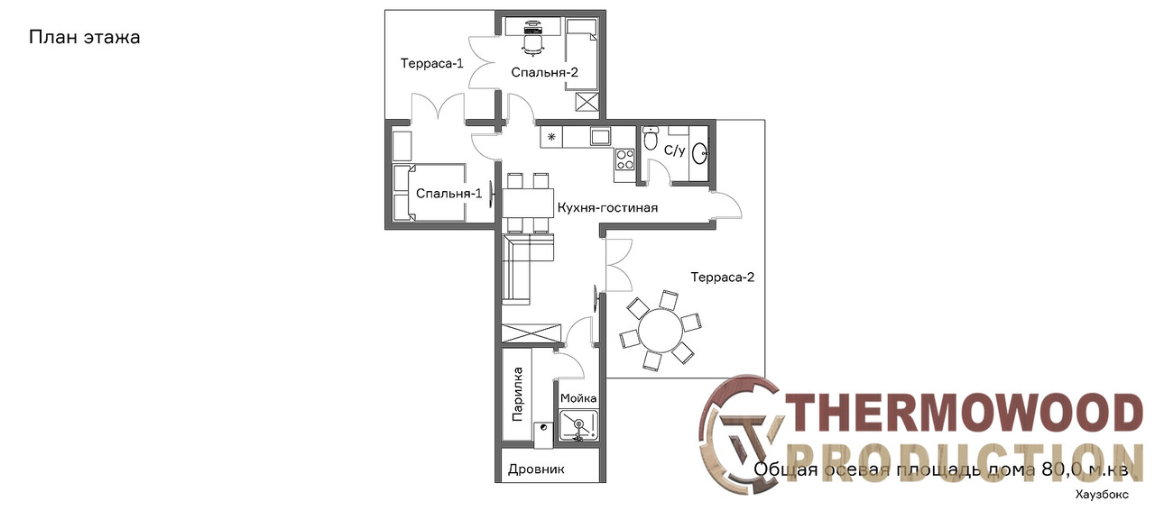 Модульный жилой дом 80,0м2 с баней Sauna House 2 от Thermowood Production - фото 7 - id-p1737001609