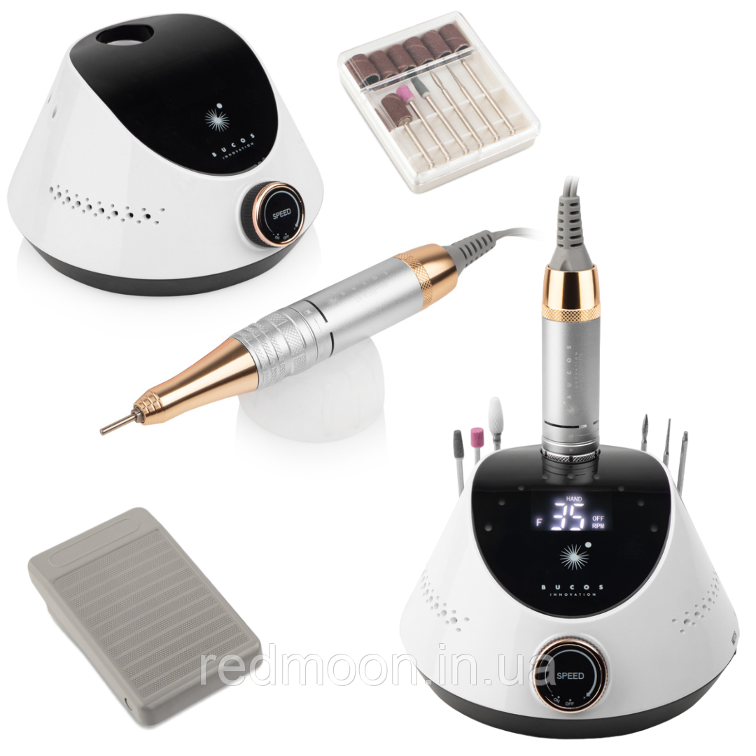 Фрезер для манікюру + 6 фрез, 65 Вт, 35000 об/хв, BUCOS Nail Drill X2 PRO, Білий / Міні апарат для манікюру