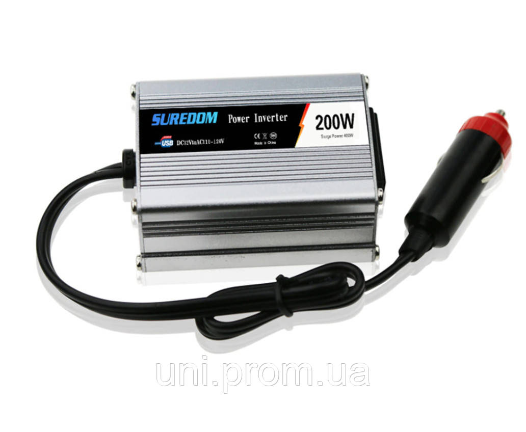 Авто 12v в 220 вольт інвертор перетворювач 200w + USB зарядка, фото 1