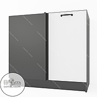 ТТумба угловая низ на кухню (без столешницы), мебель кухонная, нижний модуль угловой 880 мм С-074 Черный - Белый