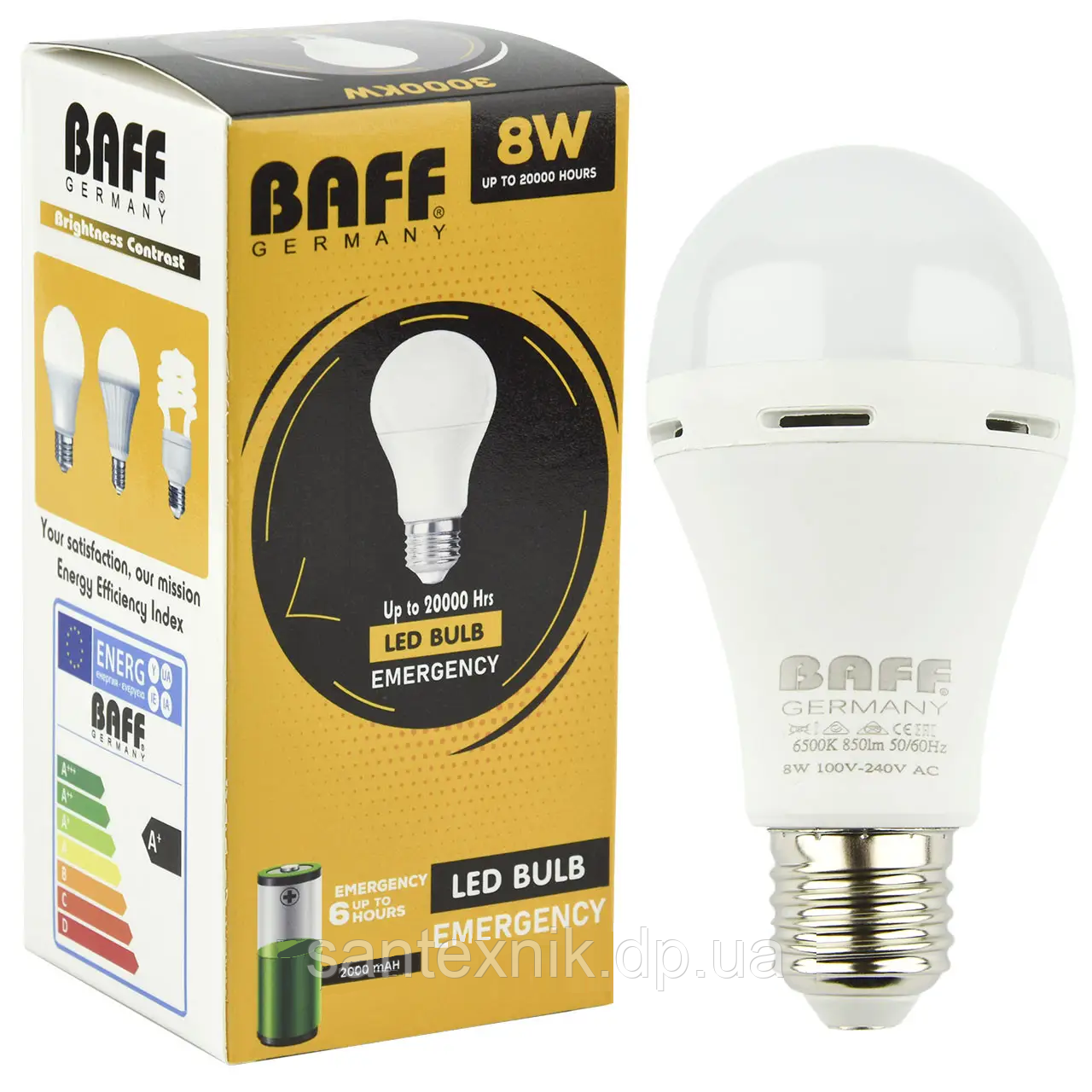 Лампа LED акумуляторна BAFF 8W Е27 (GERMANY) Біле світло