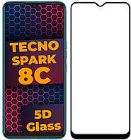 5D стекло Tecno Spark 8C (Защитное Full Glue) Black (Техно Спарк 8Ц)