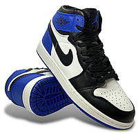 Кроссовки мужские весенние Nike Air Jordan 1 кожаные высокие синие со шнуровкой деми осень/весна
