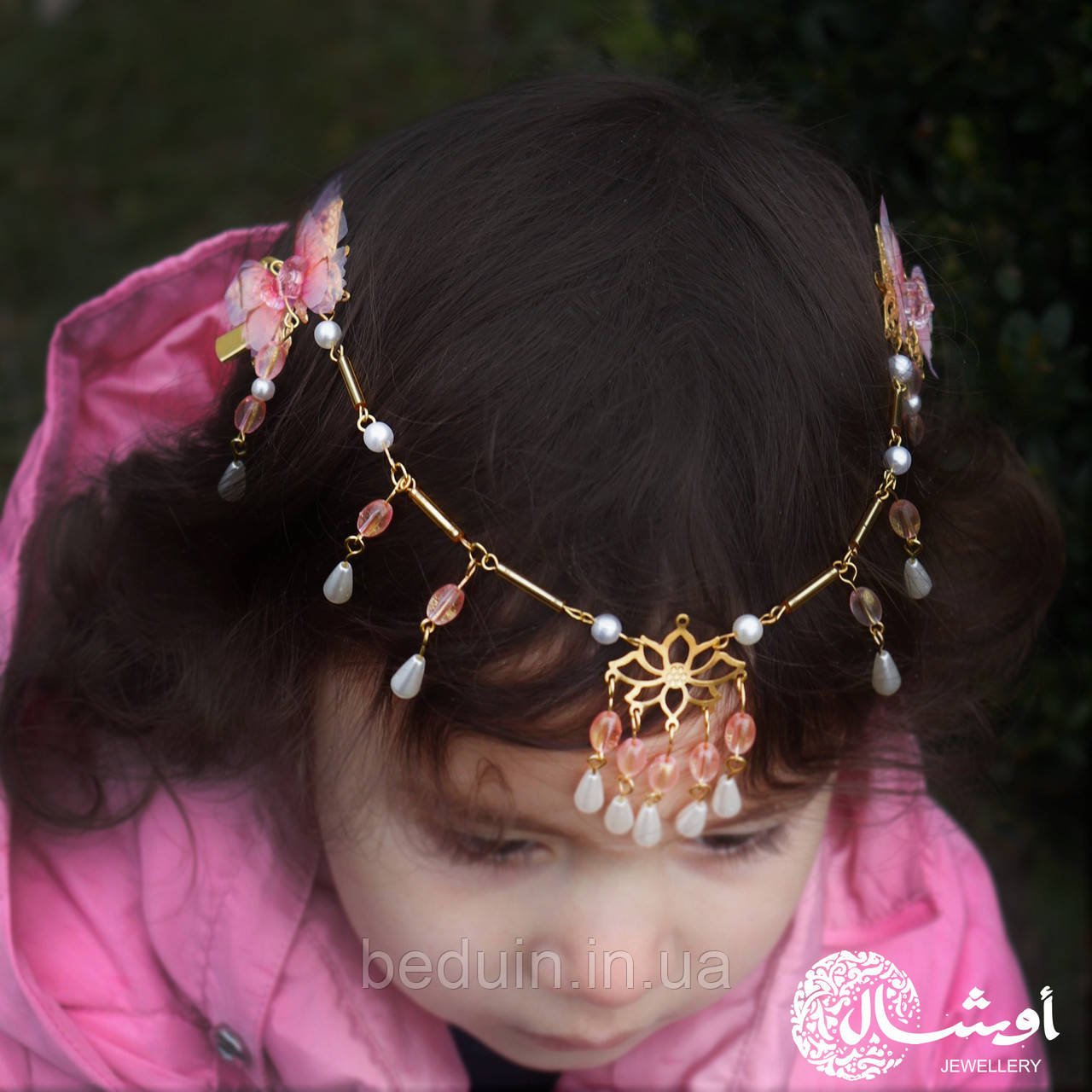 Дитяча Тіара Діадема на голову "Рожевий Лотос" у японському стилі — Aushal Jewellery, фото 1