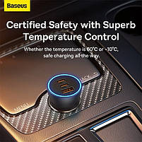 Зарядний пристрій у прикурювач 65W Baseus Golden Contactor Pro Triple 2xType-C/USB сірий (CGJP010013), фото 8
