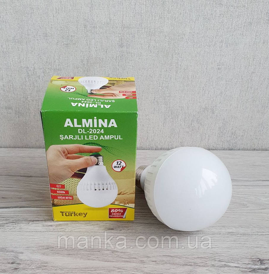 Лампочка LED з акумулятором 12W, 2 години роботи автономної роботи без світла, Е27, ALMINA DL-2024 /, фото 1