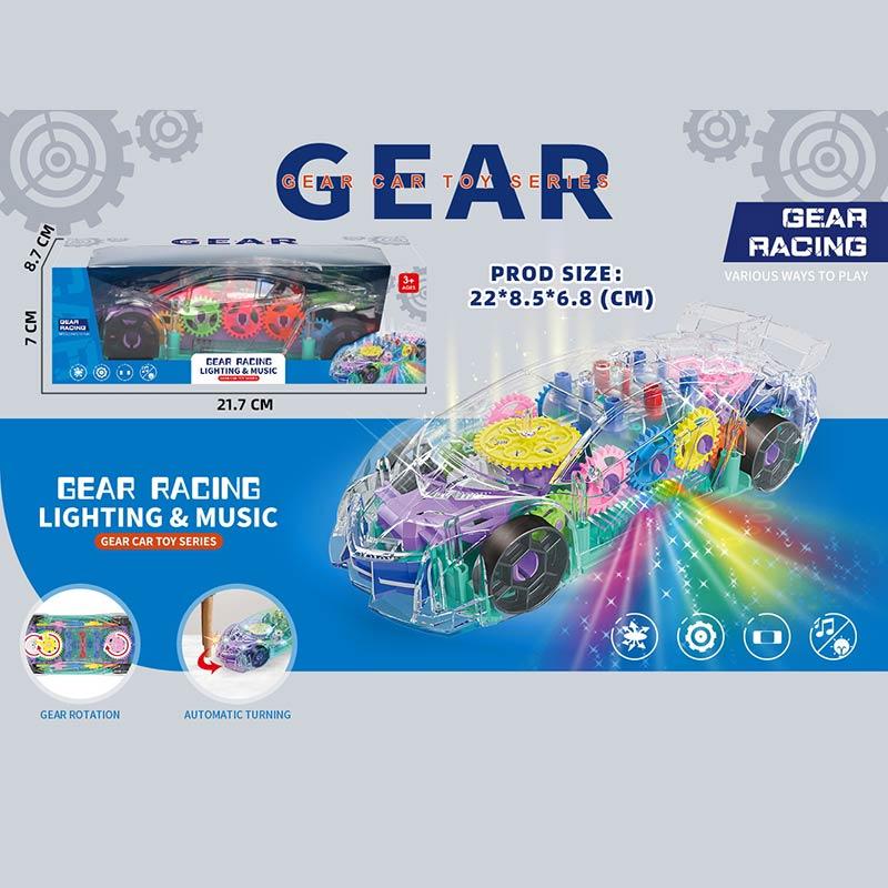 Машинка муз. арт. 3345  прозорий корпус,кольорові внутрішні деталі, звук,світ., короб. 21,7*7*8,7см