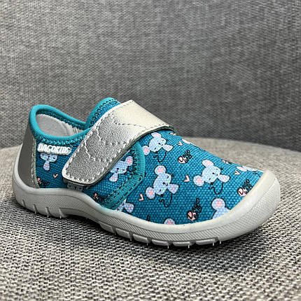 Дитячі балетки з коттону бірюзового кольору, фото 1