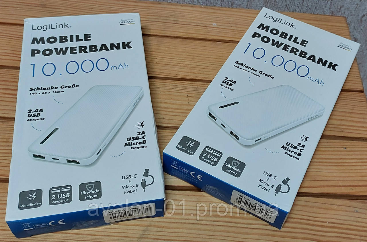 power bank logilink pa0257w fast charge 2 4a 10000 mah