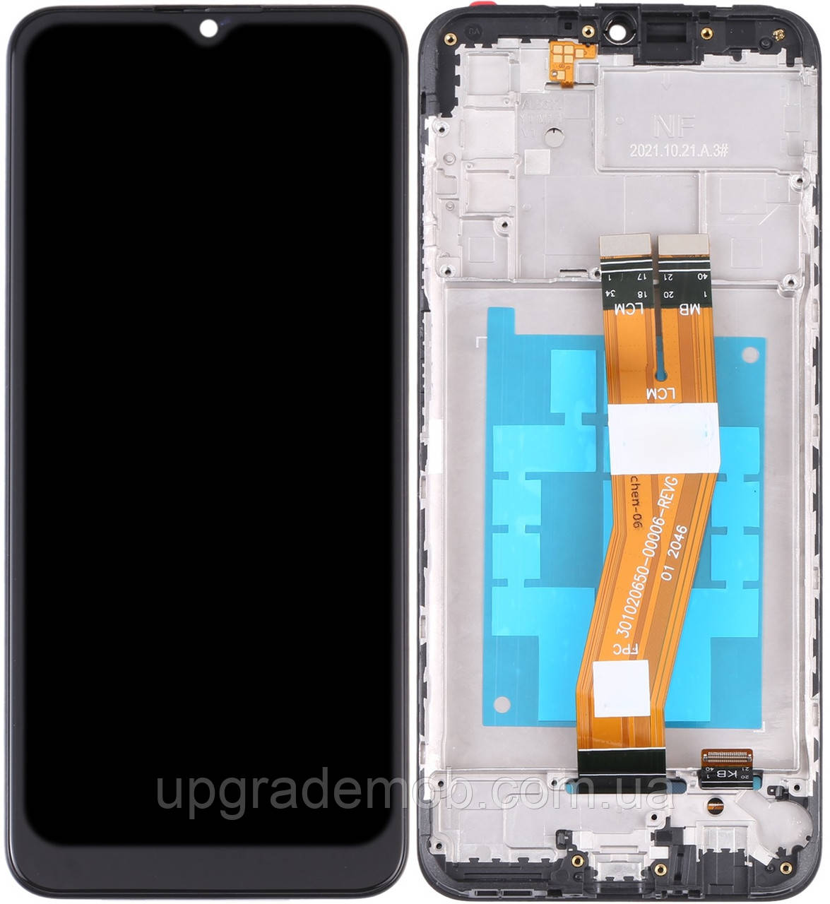 Дисплей модуль тачскрин Samsung A037 Galaxy A03s чорний 160.5 x 72 mm з жовтим шлейфом із рамкою