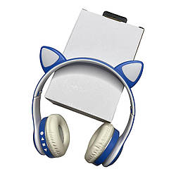 Бездротові Навушники cat ear vzv-23m з підсвічуванням + FM-радіо + MicroSD Bluetooth сині