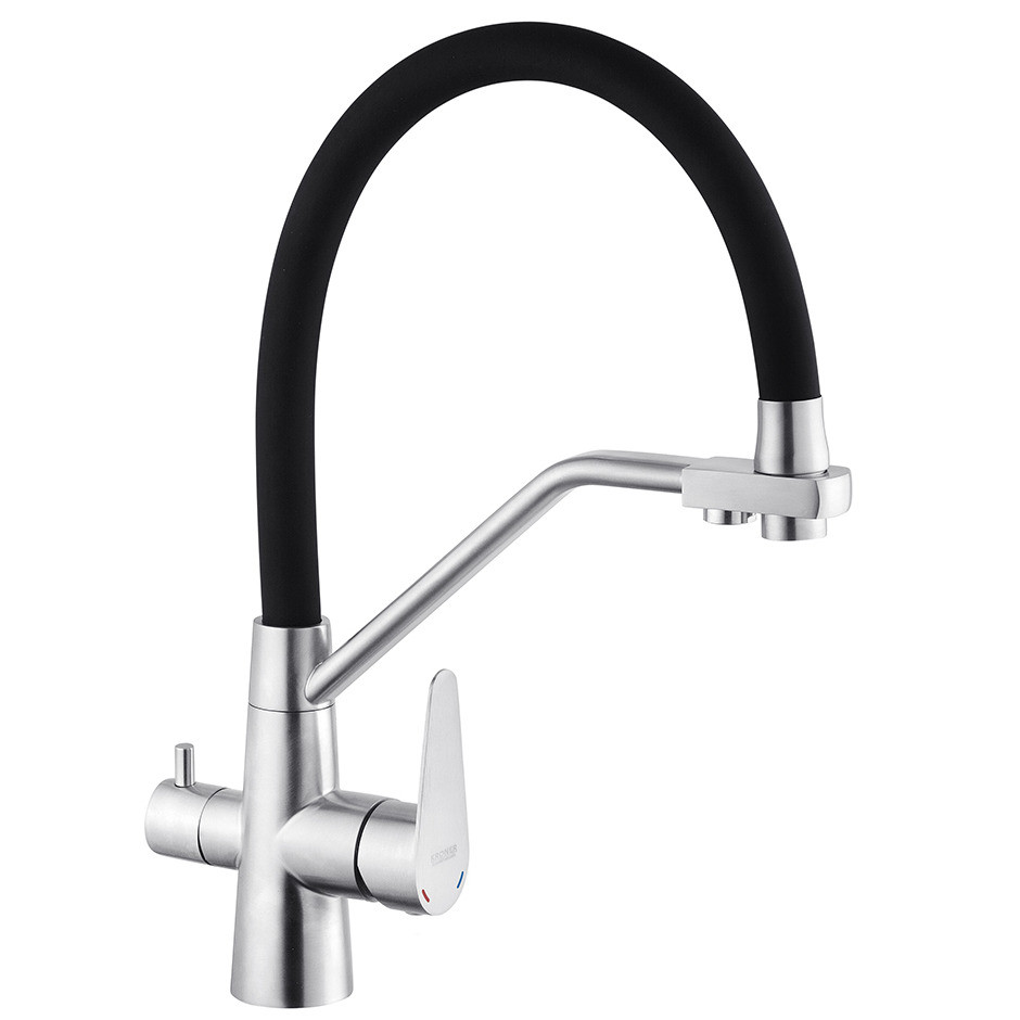 Змішувач для кухні на дві води KRONER Edelstahl Klassisch-ESG03817BLK CV027936 чорний сталь 159234, фото 1