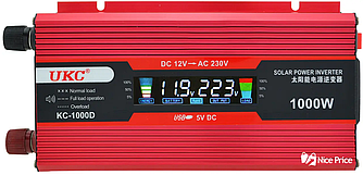 Перетворювач напруги автомобільний UKC авто інвертор 12V-220V 1000W з екраном LCD