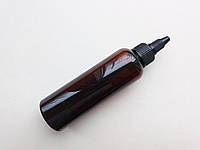 100 - 107 мл ПЭТ Круглый коричневый с черным,белым носиком с крышкой,закруткой пластик, пластмассовый для клея