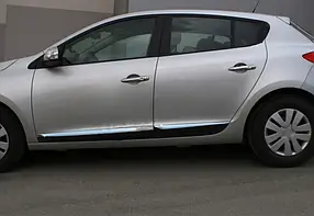 Молдинг дверний (HB, 4 шт., неірж) Renault Megane III 2009-2016 рр. AUC Накладки на двері Рено Меган 3