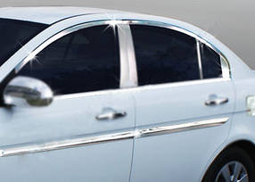 Повне окантування скла (14 дет, неірж.) Hyundai Accent 2006-2010 рр. AUC Накладки на двері Хюндай Акцент