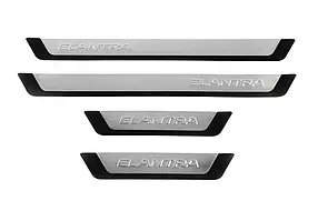 Накладки на пороги OmsaLine (4 шт., нерж) Hyundai Elantra 2011-2015 рр. AUC Накладки на пороги Хюндай Елантра