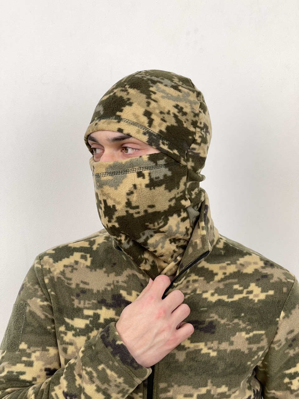 Балаклава-шапка чоловіча флісова тактична as хакі камуфляж шапка хомут зимова військова