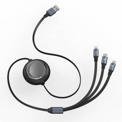 Кабель 3 в 1 Baseus Bright Mirror CAMLT-MJ01 з USB на Lightning, Micro USB, Type-C 3.5A, 1.2 м, чорний, фото 3