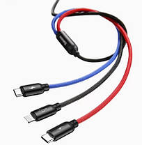 Кабель 3 в 1 Baseus Three Primary Colors CAMLT-BSY01 Micro USB, Lightning, Type-C, 3.5A, 1.2 м, чорний, фото 4