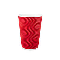 Стакан Гофрований "ТС" (Ripple) 340мл – Червоний (20шт.), 28уп./ящ. (кр-80)