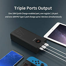 Зовнішній акумулятор повербанк Romoss 40000mAh (2USB+Type-C) із швидкою зарядкою 18W, фото 6
