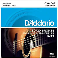 Струны DAddario EJ36 12-String 80/20 Bronze 10-47 Light