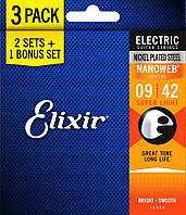 Струны Elixir 16540 NANOWEB 9-42 Super Light Bonus pack (3 pack)