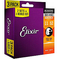 Струны Elixir 16538 NANOWEB 80/20 Bronze 11-52 Custom Light Bonus pack (3 pack)