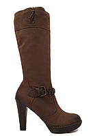 Жіночі чоботи з натуральної шкіри на високих підборах весна осінь модельні якісні повсякденні молодіжні коричневі 40 роз Kati 5341