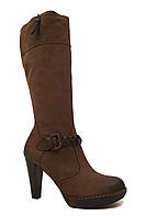 Женские кожаные сапоги на высоком каблуке платформе весенние удобные коричневые польша 40 размер Kati 5341