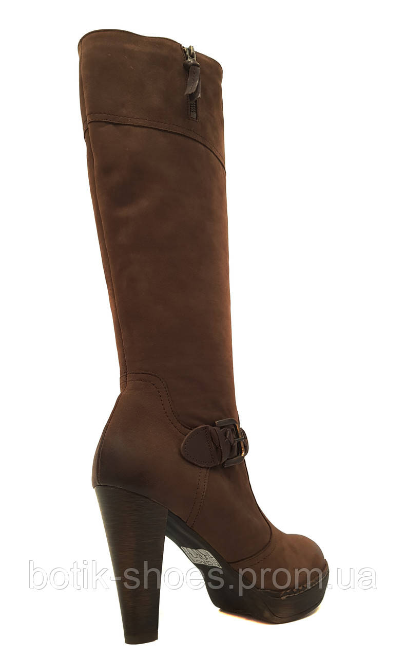 Женские кожаные сапоги на высоком каблуке платформе весенние удобные коричневые польша 40 размер Kati 5341 - фото 3 - id-p1737234357
