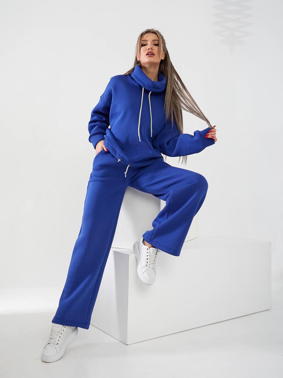 Теплий спортивний жіночий костюм - худи з брюками палаццо арт. 467 яскраво-синього кольору / електрик, фото 1