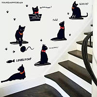 Виниловые наклейки на стену Играющие черные коты (лист 50 х 70 см) Б51-1