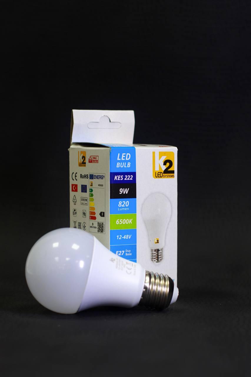 Світлодіодна LED лампа KES 222 12-48V, E27, 9W, 6500K, 820L від акумулятора - фото 1 - id-p1737257661