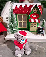 Сахарная фигурка Рождественский Мишка, сьедобный кондитерский декор, украшения на торт