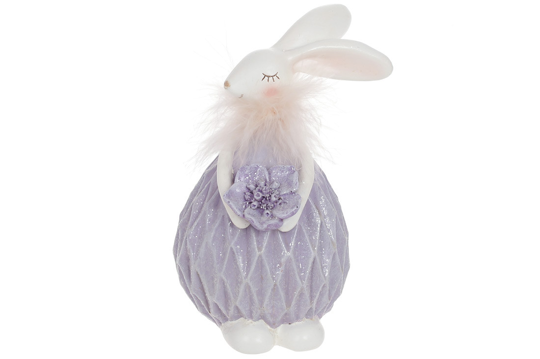 Декоративна статуетка Зайчик з квіткою, 17см, колір - бузковий ТОВАР ВІД ВИРОБНИКА