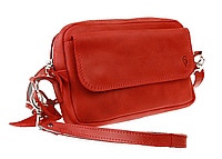 Женская маленькая кожаная сумка клатч барсетка через плечо или на руку из натуральной кожи красная