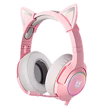 Навушники з котячими вушками Onikuma K9 Pink рожеві RGB підсвічування