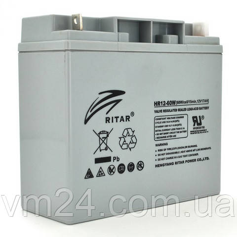 Акумуляторна батарея AGM RITAR HR12-60W, Gray Case, 12V 17.0Ah ( 181 x 77 167 (167) 4.80 kg Q4