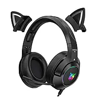 Наушники с кошачьими ушками Onikuma K9 Black черные RGB подсветка